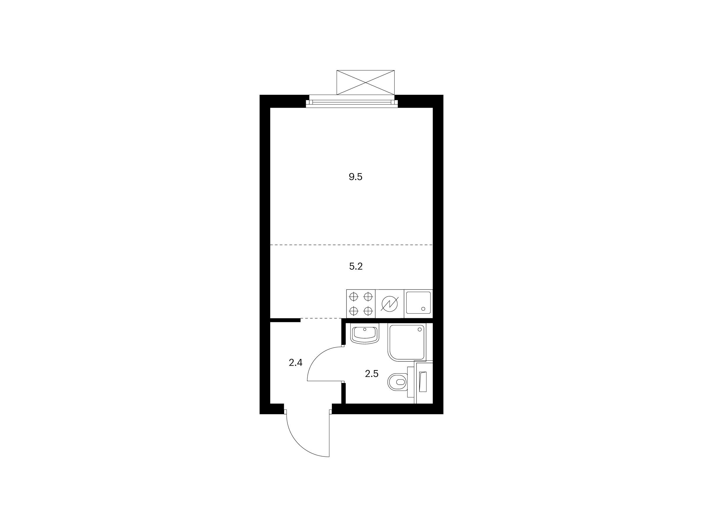Планировка: Студия 19.60 м² в новостройке ЖК Первый Дубровский