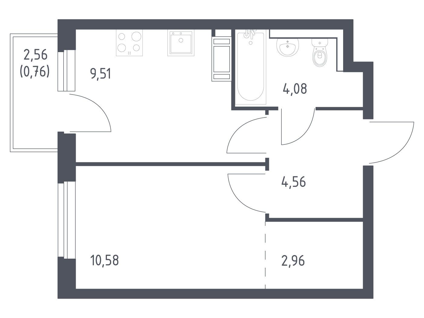 Планировка: 1-комн. квартира 32.45 м² в новостройке Квартал Торики