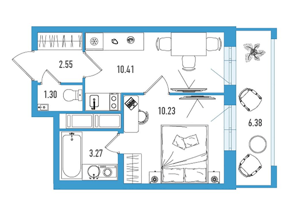 Планировка: 1-комн. квартира 29.67 м² в новостройке Искра Сити