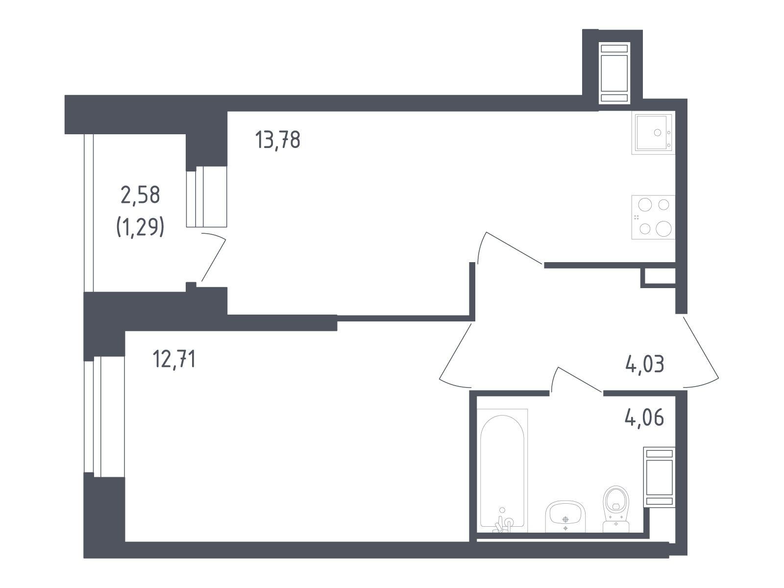 Планировка: 1-комн. квартира 35.87 м² в новостройке Живи! В Рыбацком