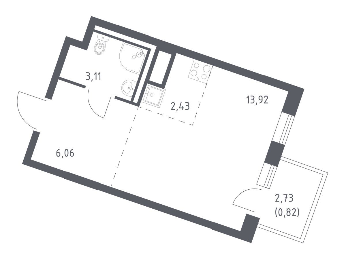 Планировка: Студия 26.34 м² в новостройке Лаголово