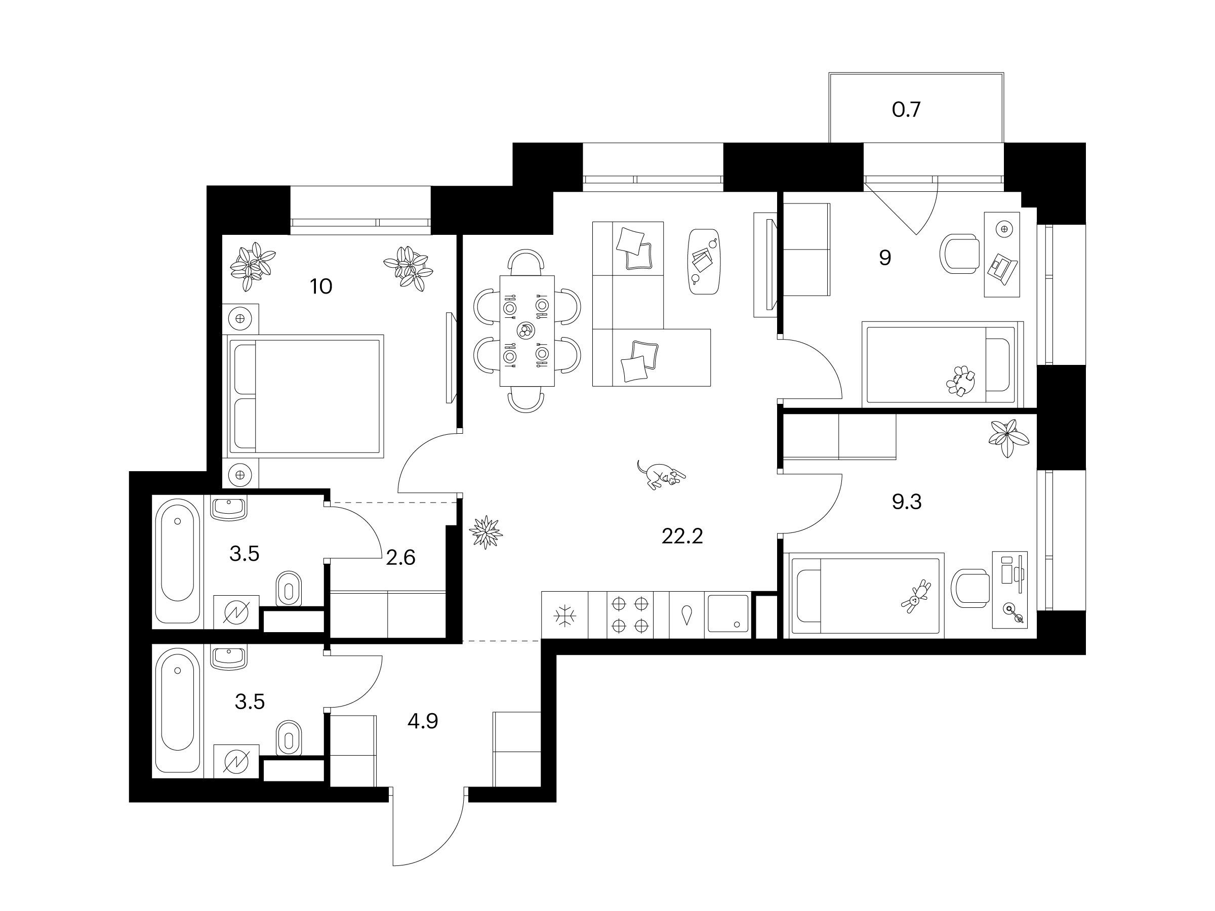 Планировка: 3-комн. квартира 65.70 м² в новостройке Онежский вал