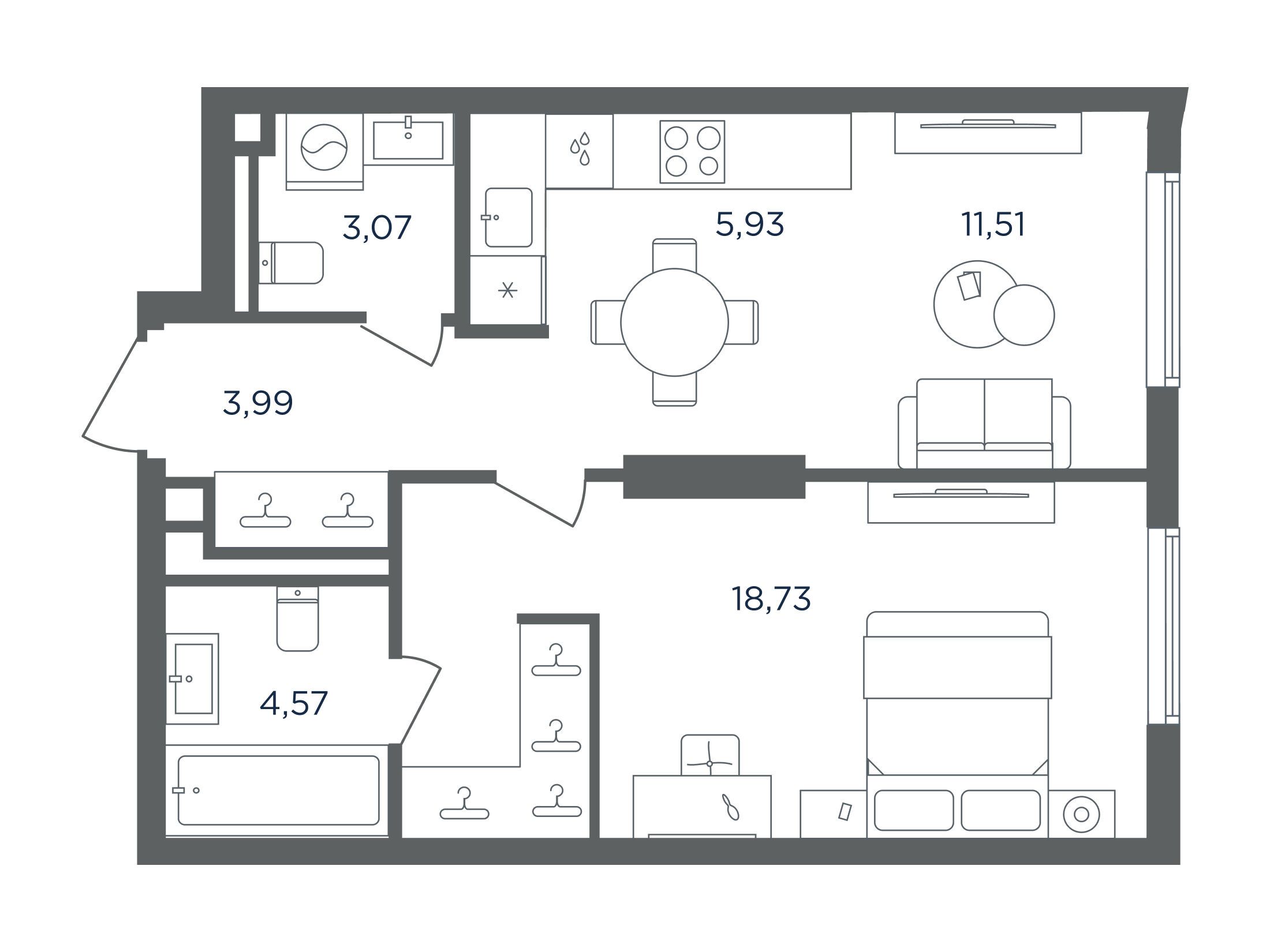 Планировка: 1-комн. квартира 47.80 м² в новостройке Сикрет Гарден