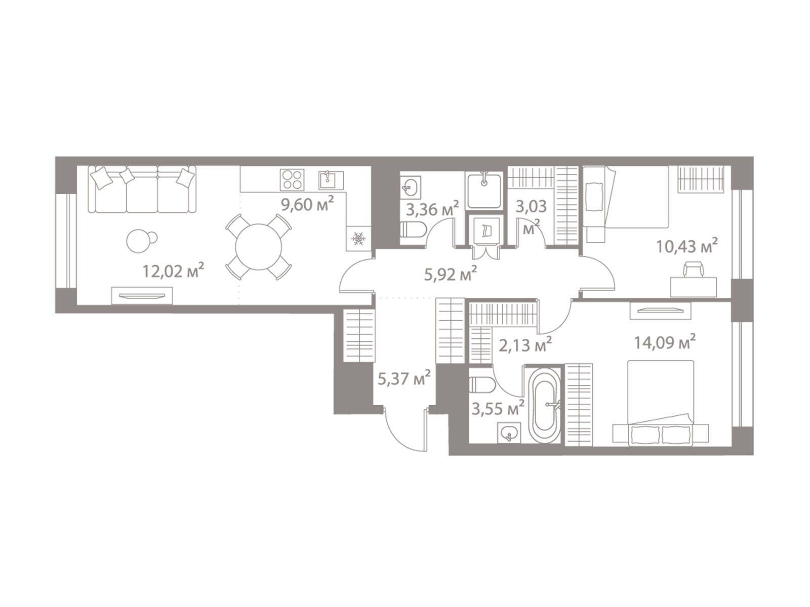 Планировка: 2-комн. квартира 69.50 м² в новостройке ЖК Лайф Варшавская