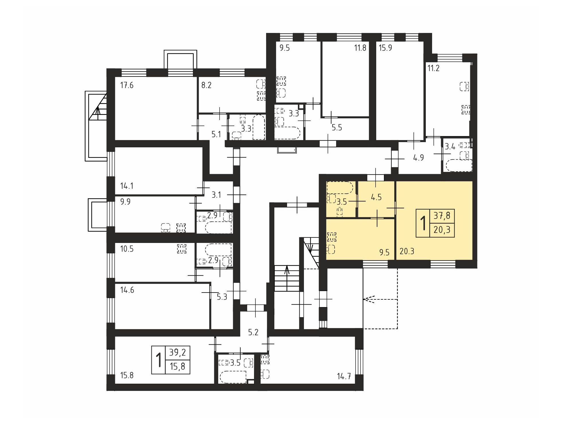 Планировка: 1-комн. квартира 37.80 м² в новостройке Щегловская усадьба