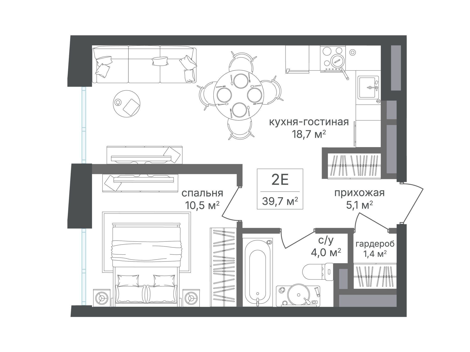 Планировка: 1-комн. квартира 39.80 м² в новостройке ЖК Семеновский парк 2
