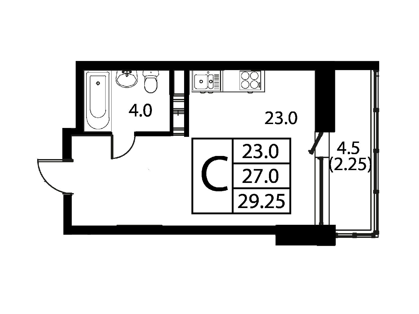 Планировка: Студия 29.25 м² в новостройке Космос