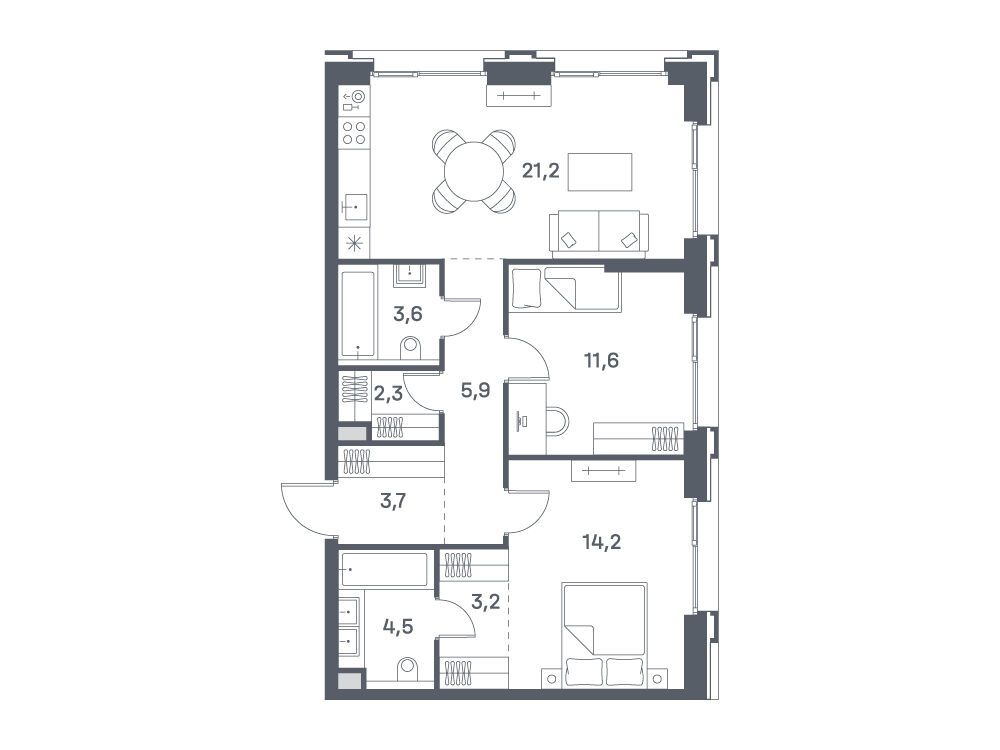 Планировка: 2-комн. квартира 70.20 м² в новостройке ЖК Портленд. Дом на берегу