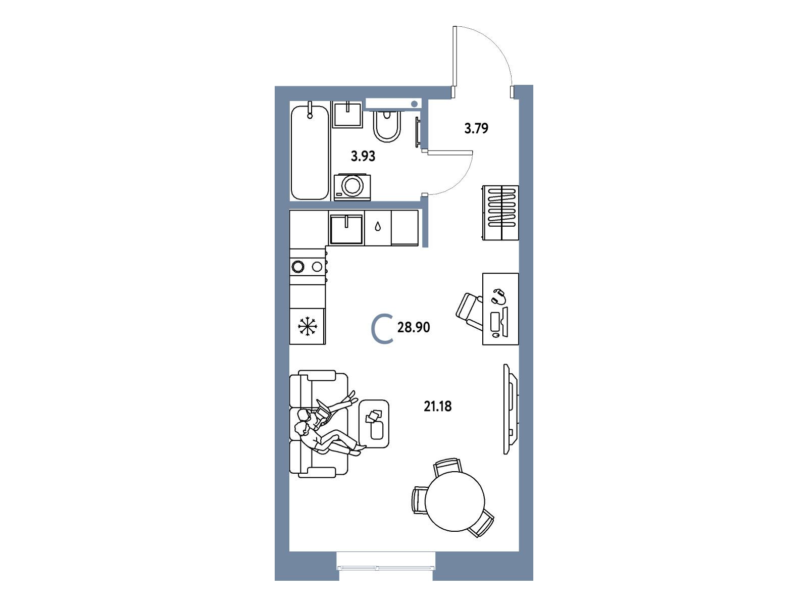 Планировка: Студия 28.90 м² в новостройке Страна Парковая