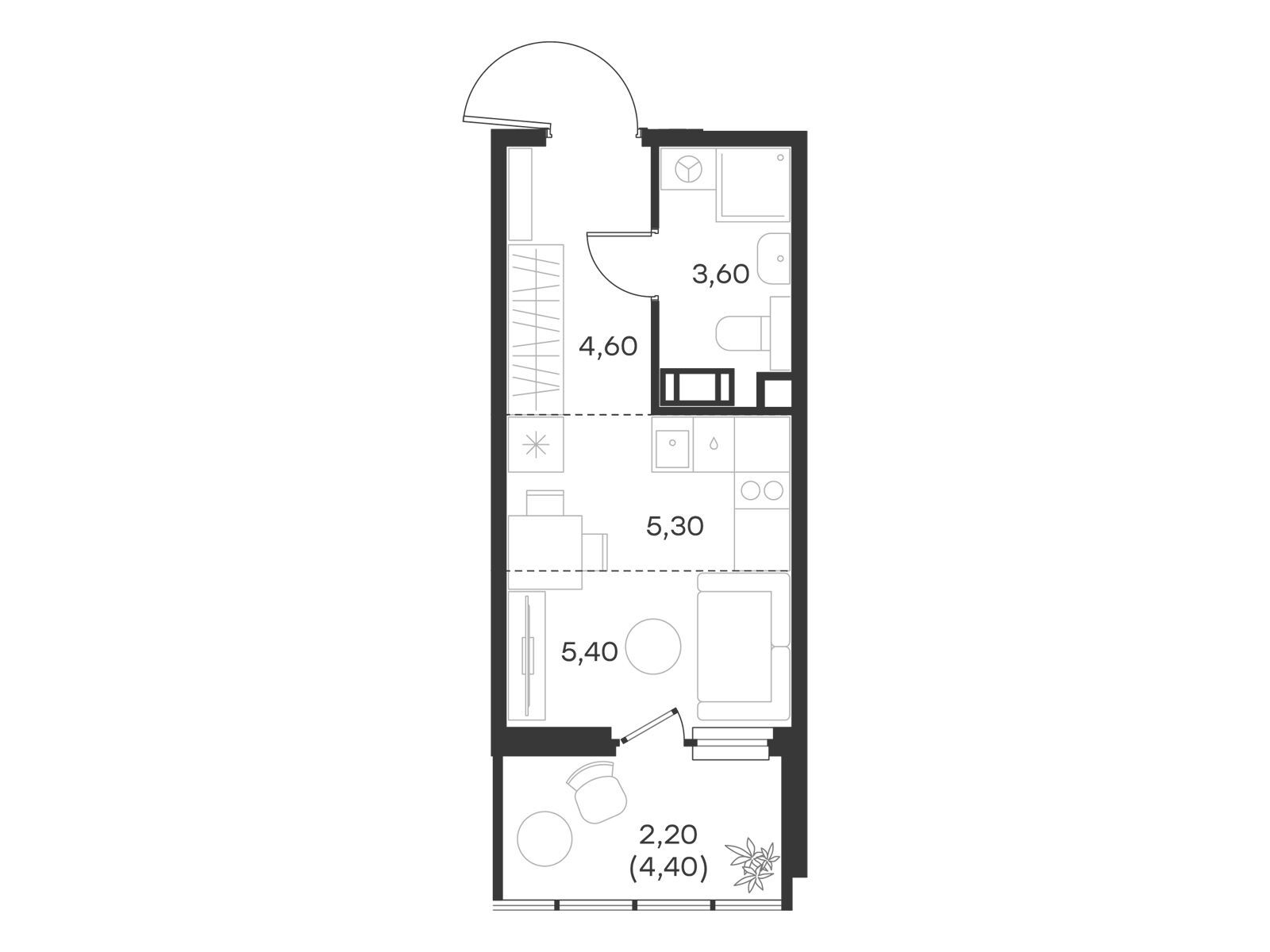 Планировка: Студия 21.10 м² в новостройке Левел Мечникова