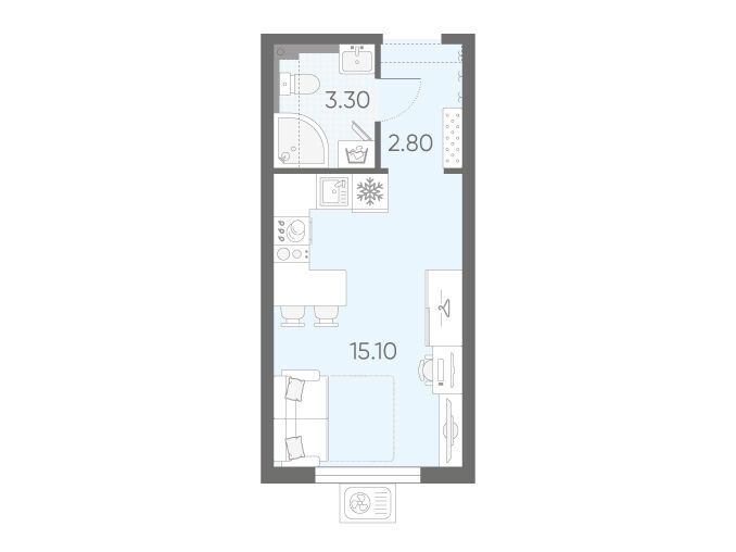 Планировка: Студия 21.20 м² в новостройке ЖК Зеркальный ручей