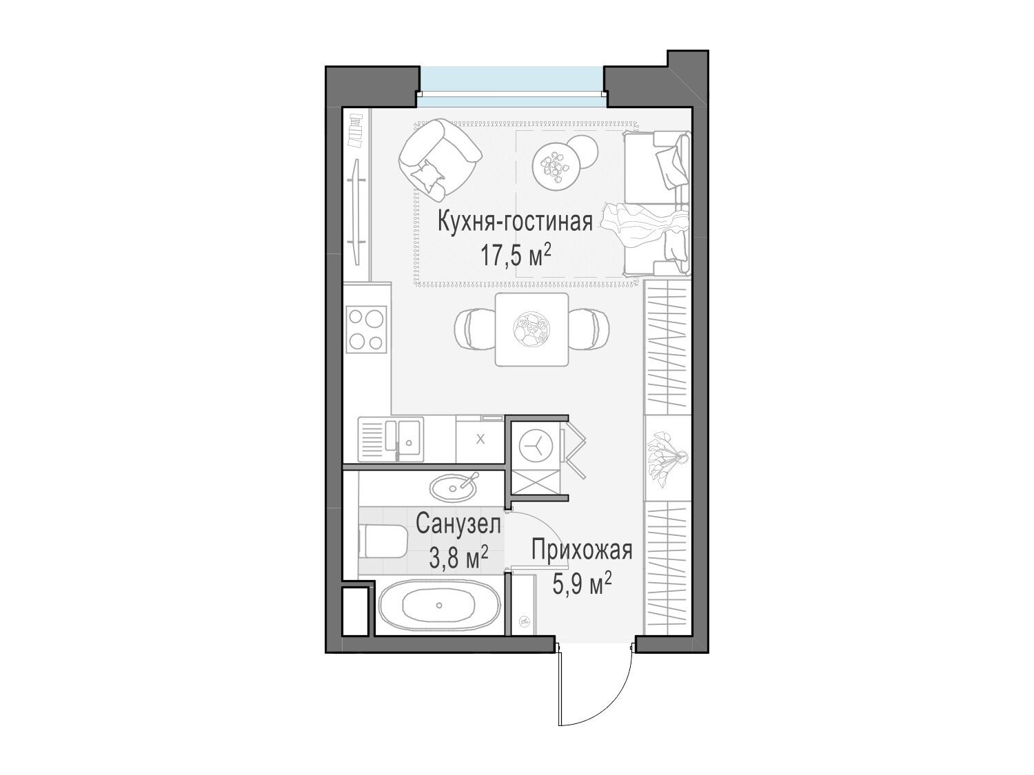 Планировка: Студия 27.30 м² в новостройке ЖК Белый Град