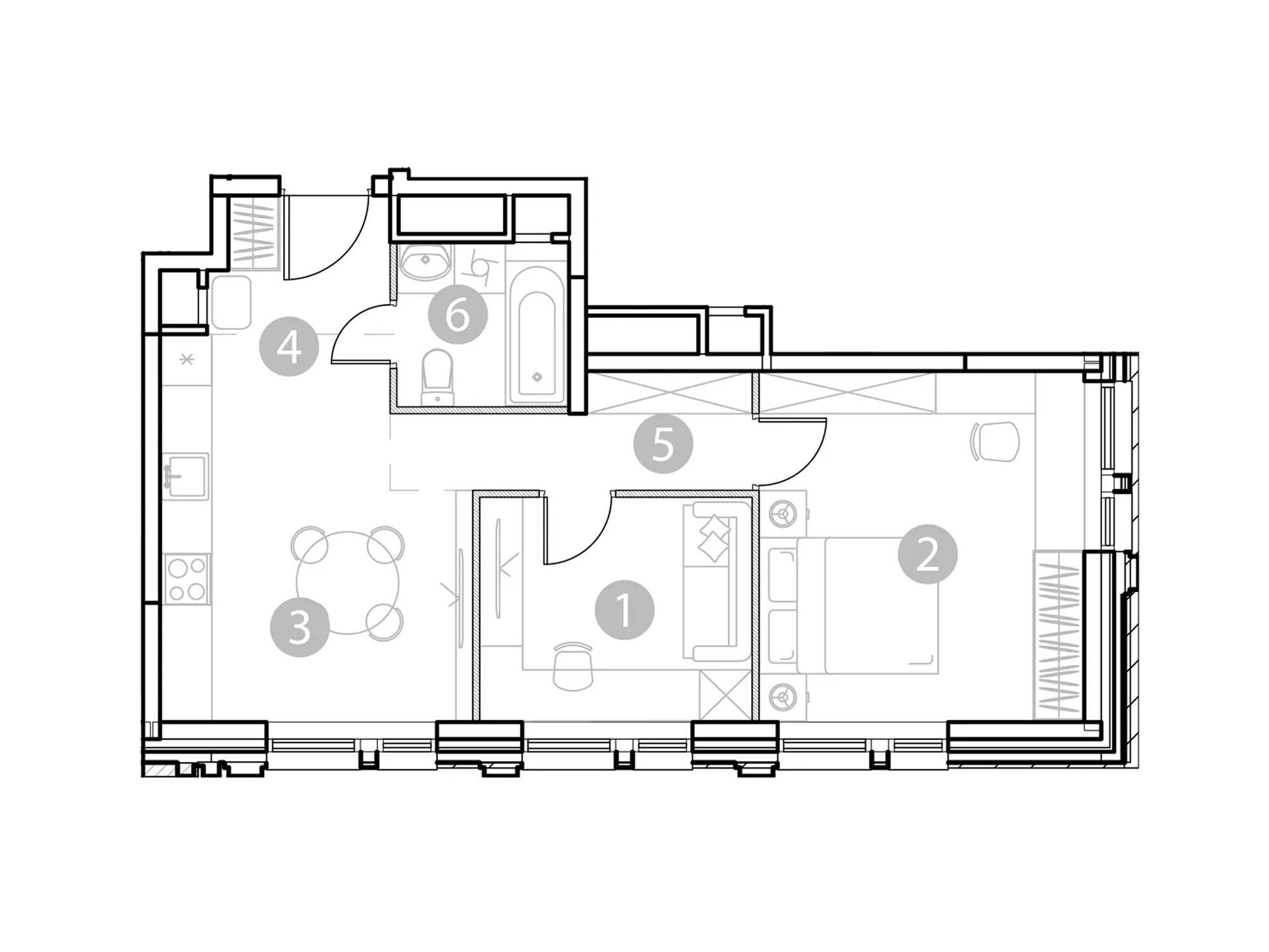 Планировка: 2-комн. квартира 51.09 м² в новостройке Эвопарк Измайлово