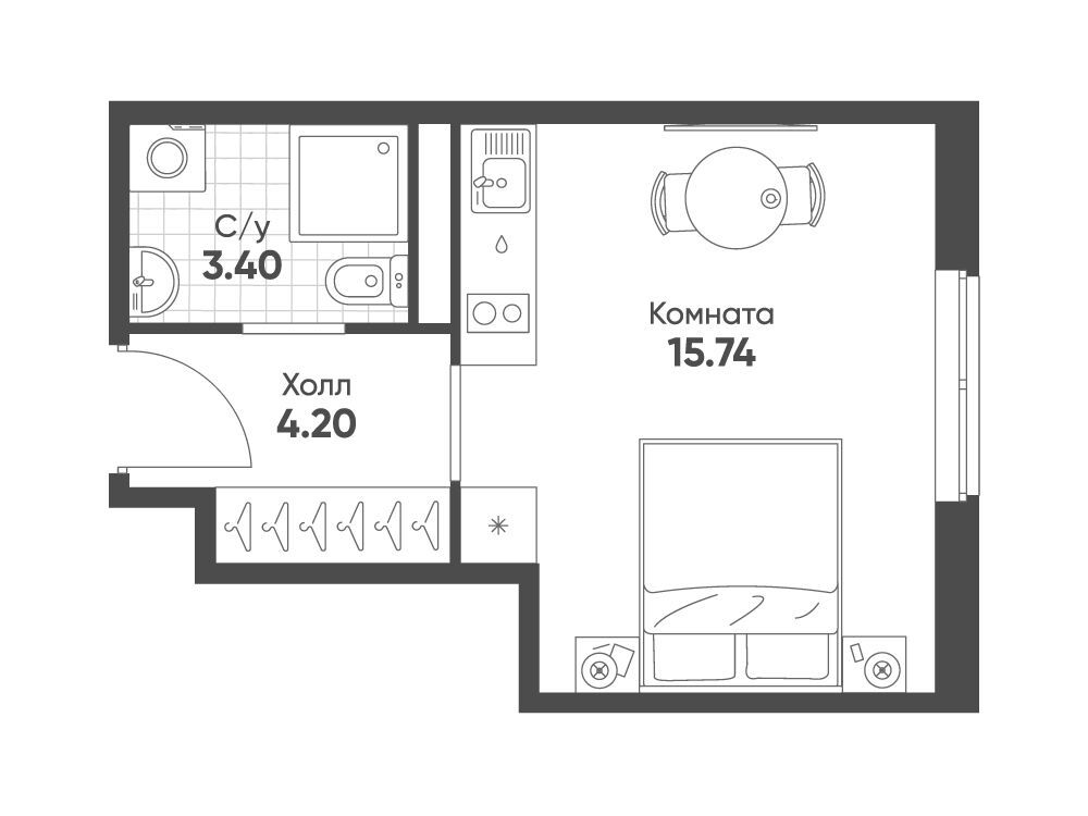 Планировка: Студия 23.34 м² в новостройке ЖК Avenue Apart Pulkovo