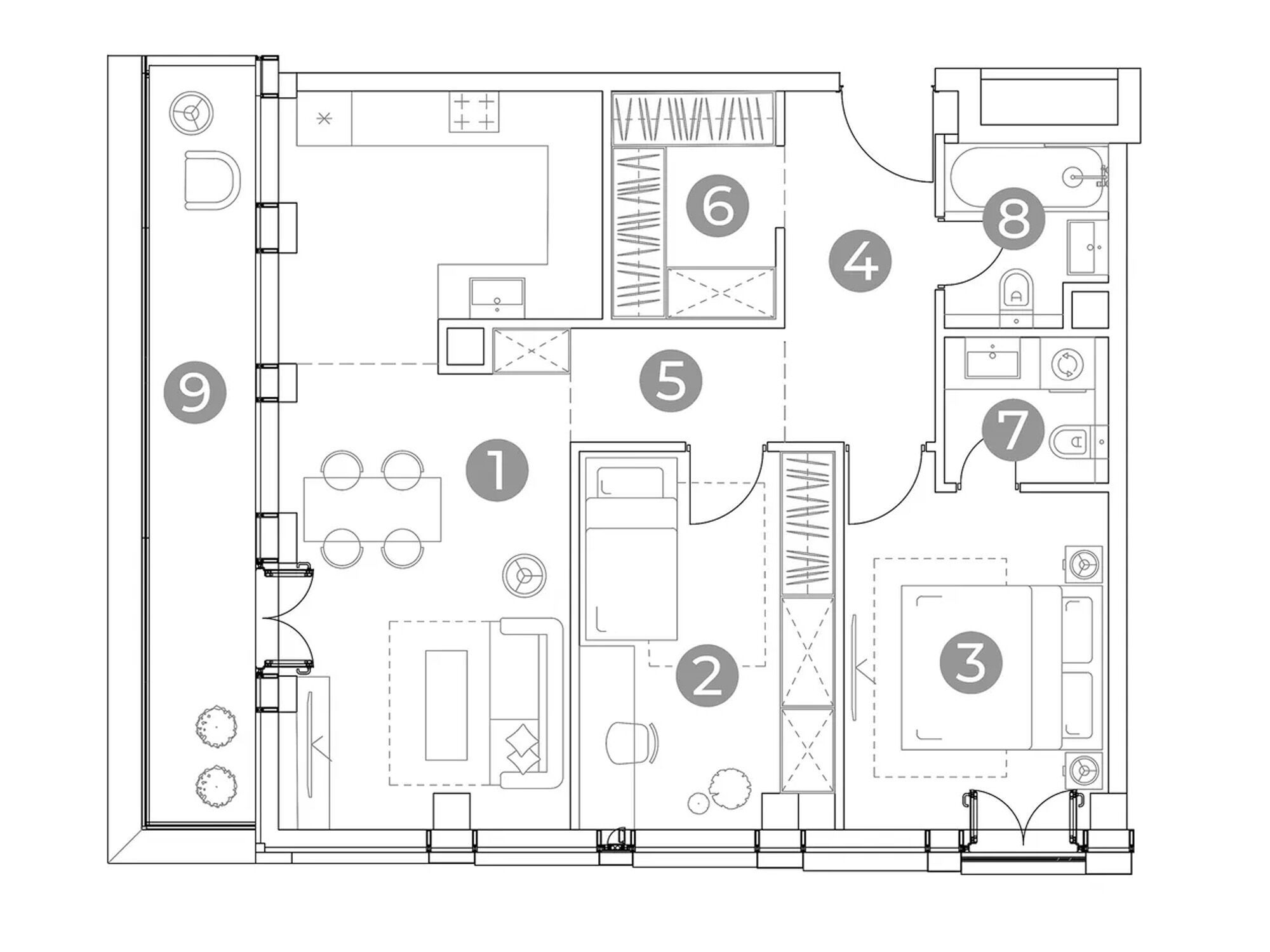 Планировка: 3-комн. квартира 78.10 м² в новостройке Эмоушн