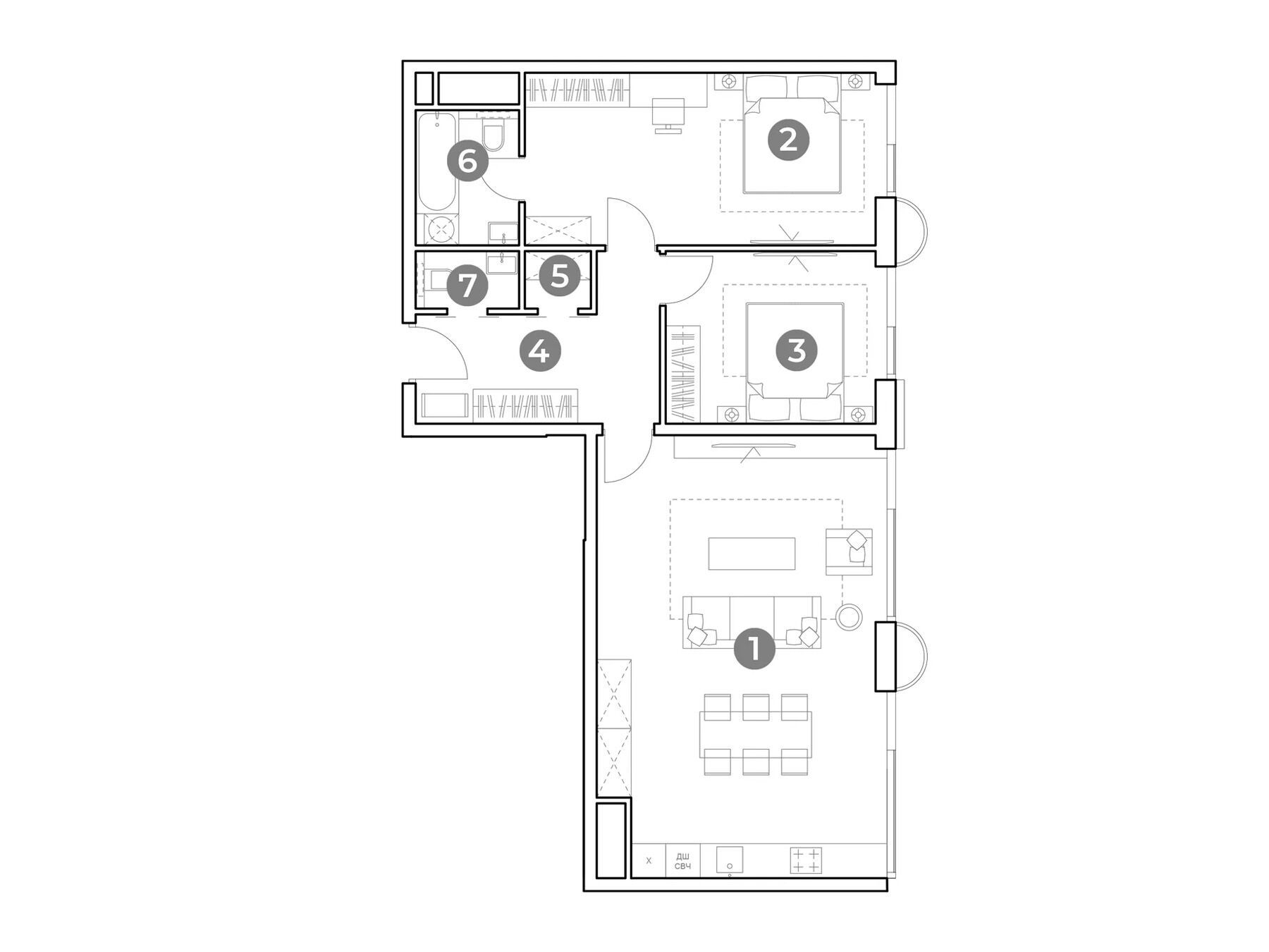 Планировка: 3-комн. квартира 83.90 м² в новостройке Наметкин Тауэр