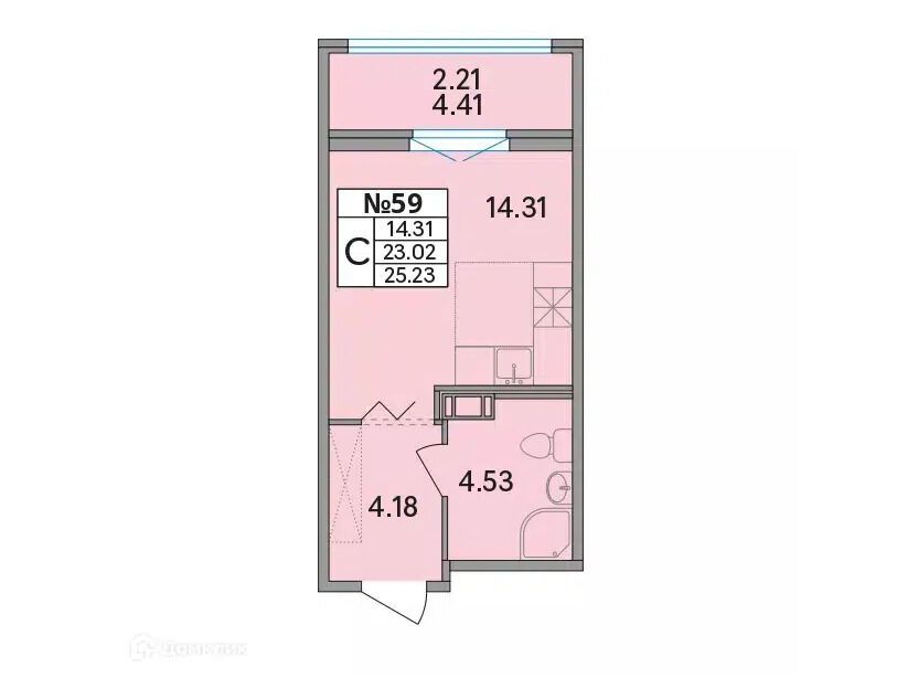 Планировка: Студия 25.70 м² в новостройке Рождественский квартал