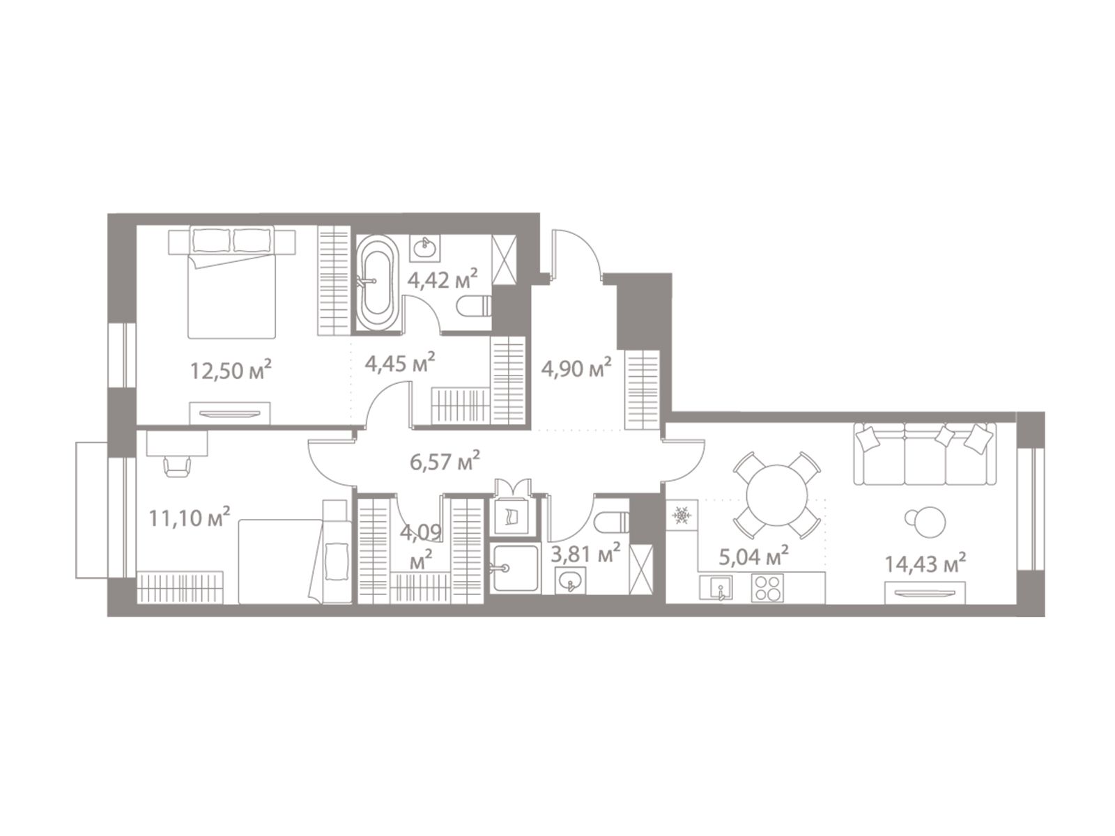 Планировка: 2-комн. квартира 71.32 м² в новостройке Лайф Варшавская