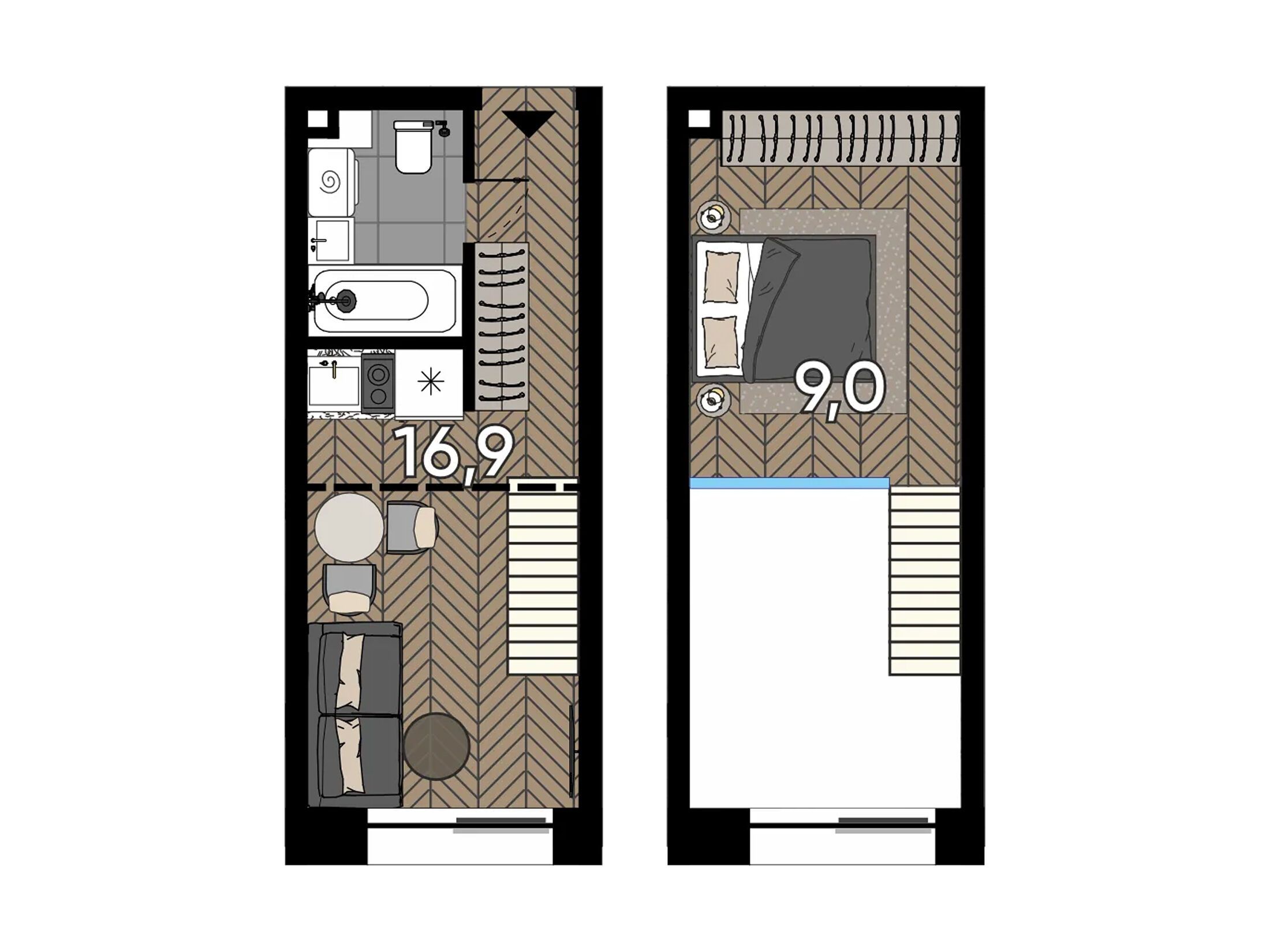 Планировка: Студия 16.90 м² в новостройке Зорге 9