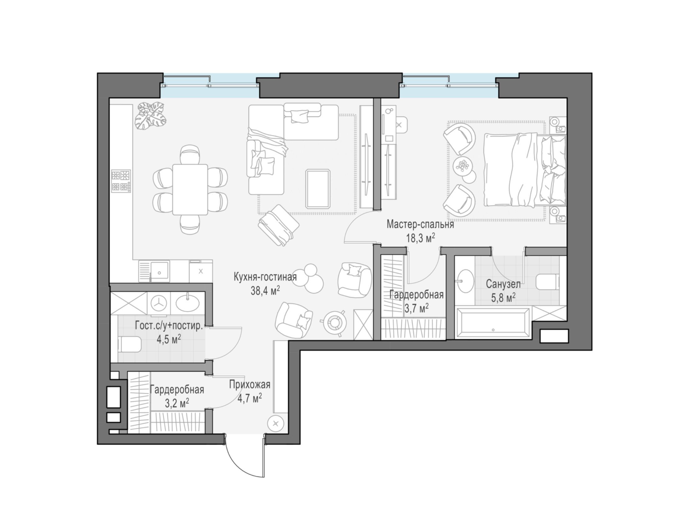 Планировка: 1-комн. квартира 82.80 м² в новостройке Клубные особняки «Ильинка 3/8»