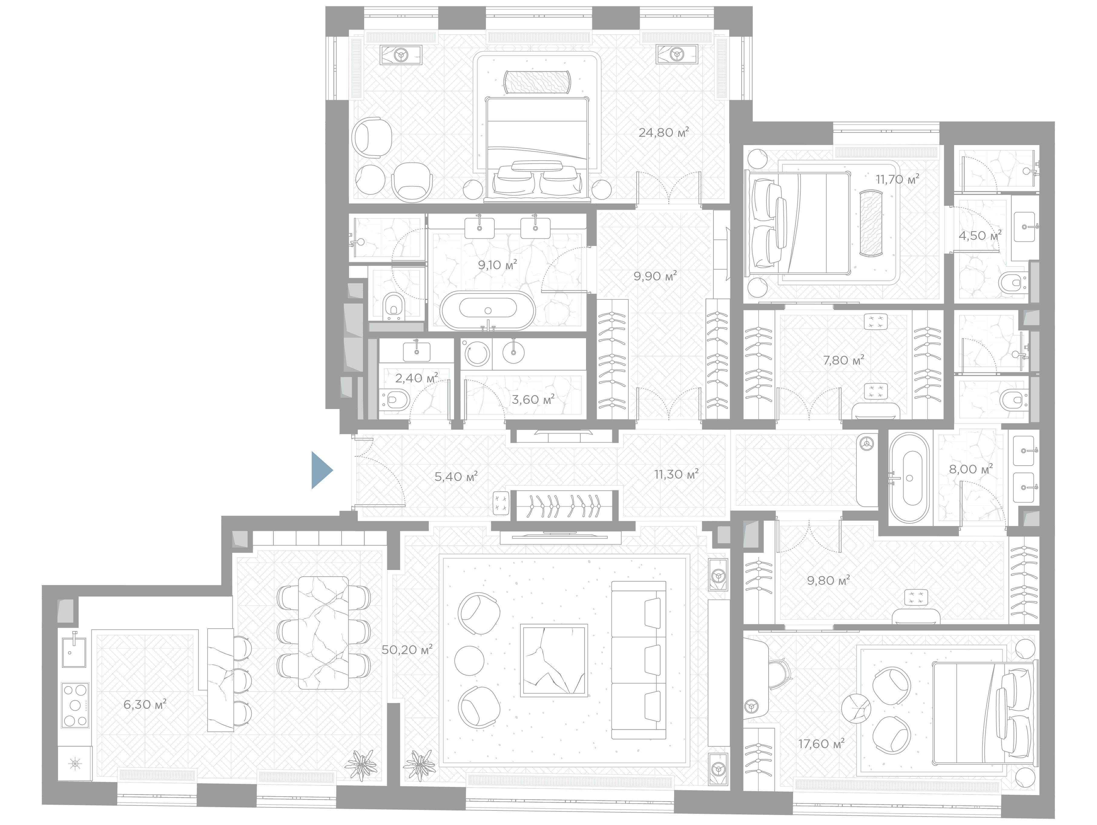 Планировка: 3-комн. квартира 182.40 м² в новостройке ЖК Николь