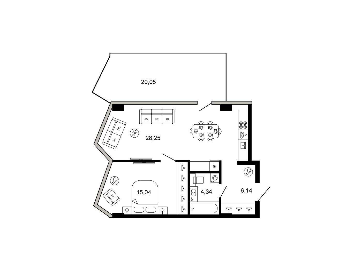 Планировка: 2-комн. квартира 59.79 м² в новостройке Новая, 11