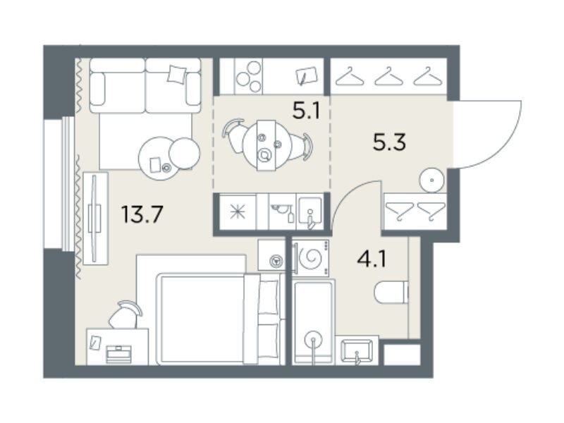 Планировка: Студия 28.20 м² в новостройке Станиславский