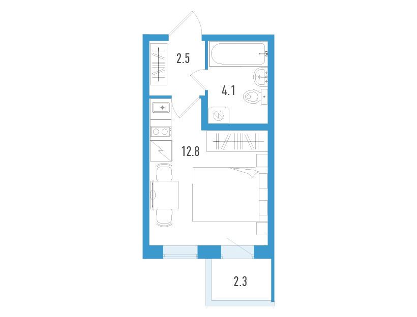 Планировка: Студия 20.10 м² в новостройке Аэросити Клаб