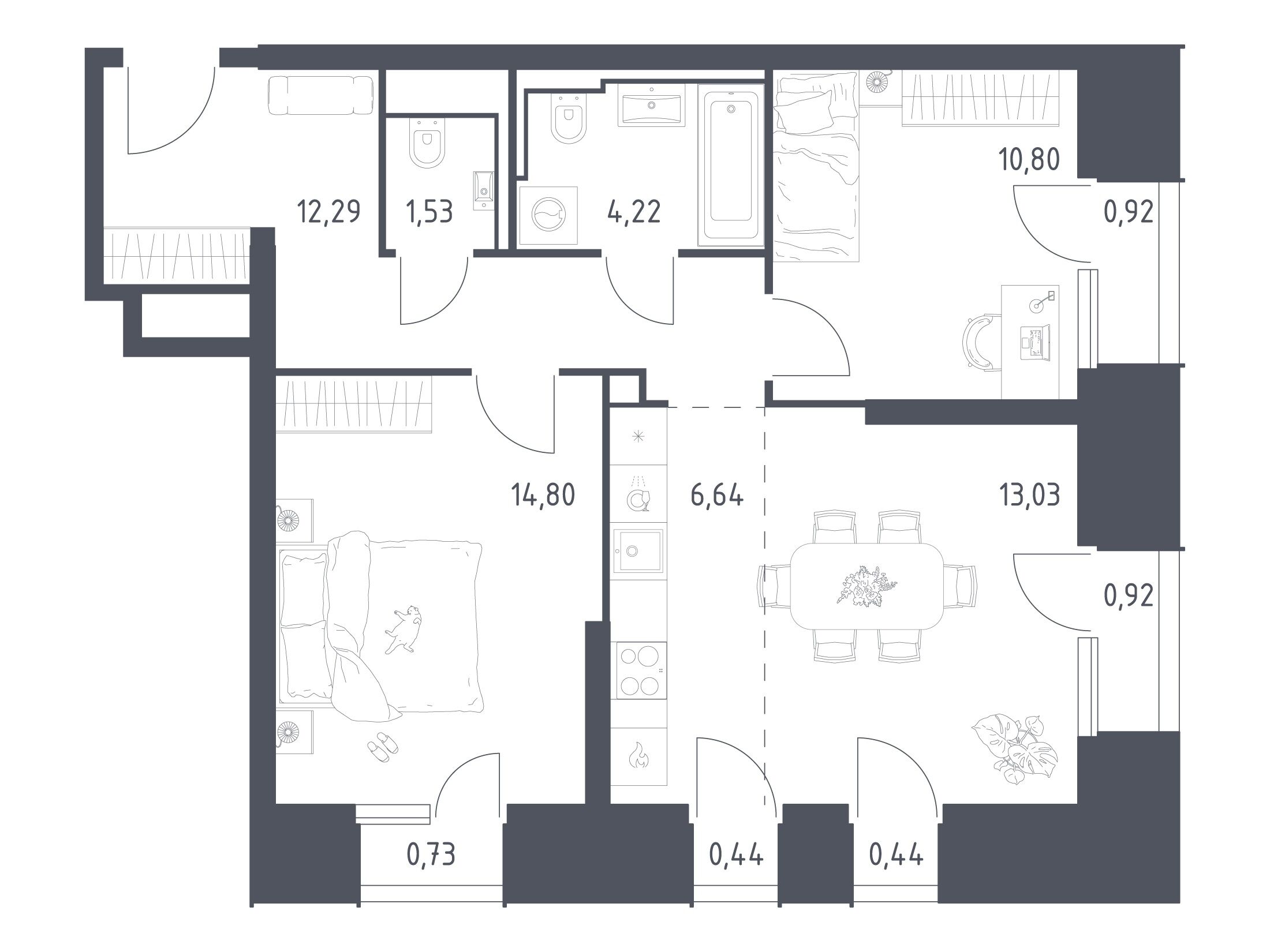Планировка: 2-комн. квартира 66.76 м² в новостройке ЖК Скай Спутник