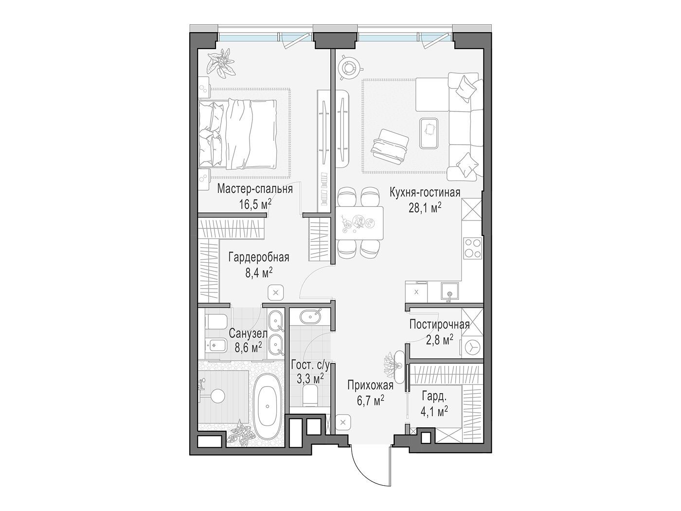 Планировка: 1-комн. квартира 79.40 м² в новостройке Палашёвский 11