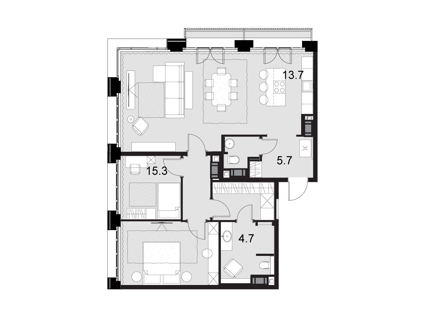 Планировка: 3-комн. квартира 95.60 м² в новостройке Велтон Голд