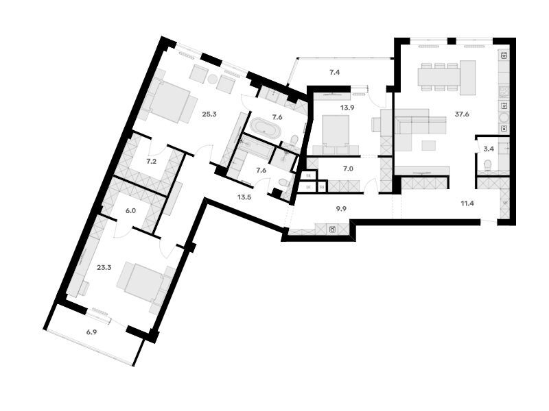 Планировка: 4-комн. квартира 182.70 м² в новостройке ЖК Ривер Хаус