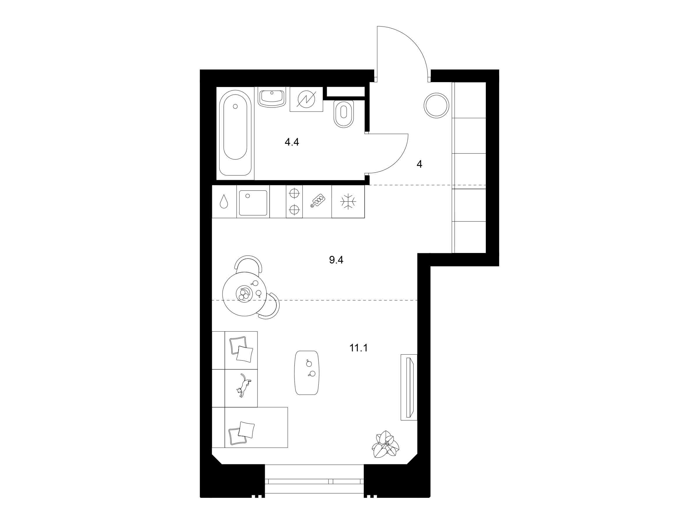 Планировка: Студия 28.90 м² в новостройке ЖК Саларьево парк