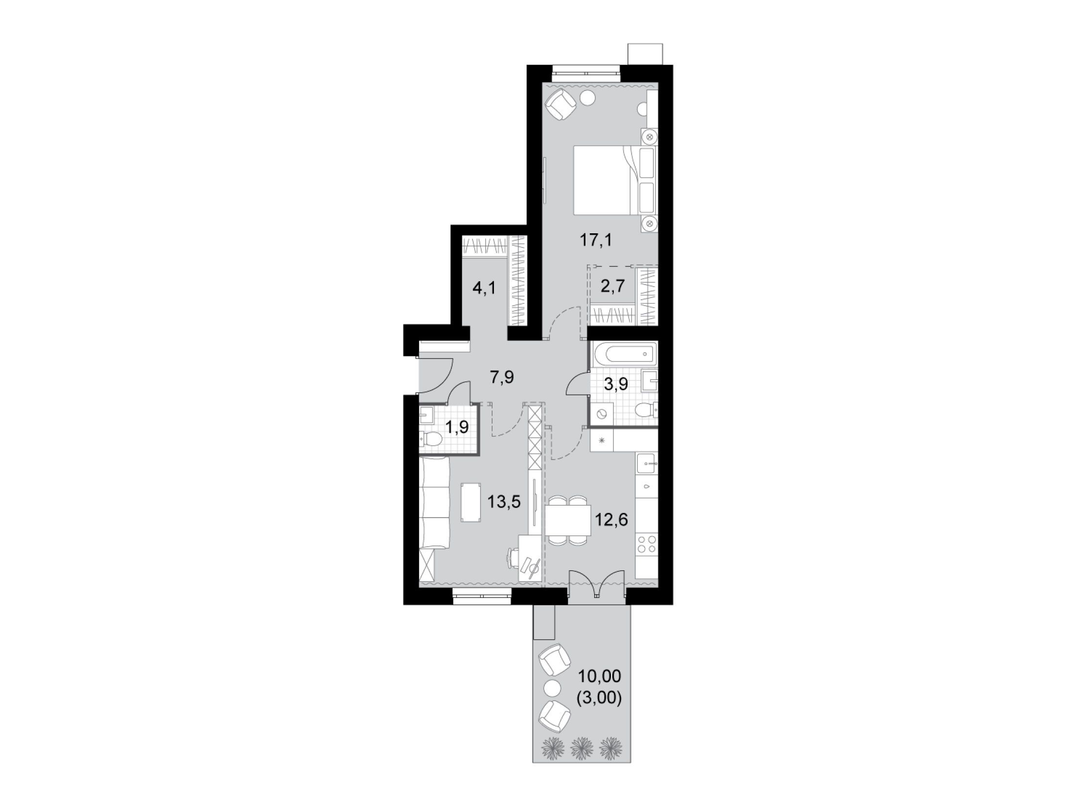 Планировка: 2-комн. квартира 66.70 м² в новостройке ЖК Дубровицы клаб