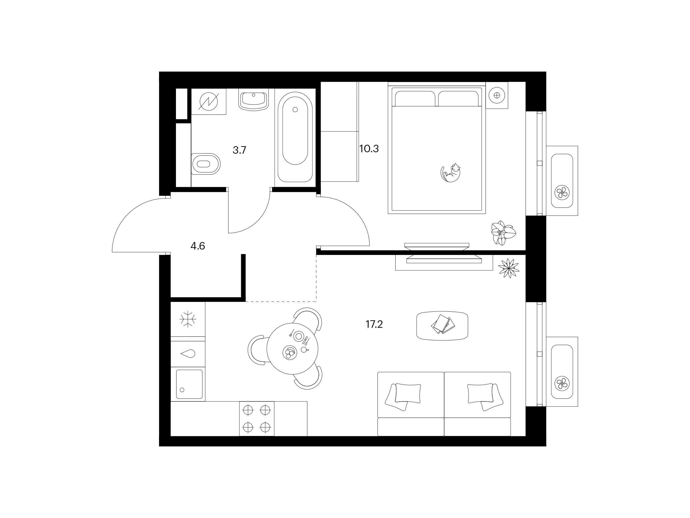Планировка: 1-комн. квартира 35.80 м² в новостройке Люблинский парк