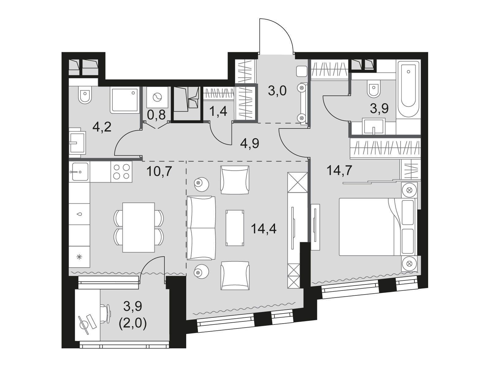 Планировка: 2-комн. квартира 60.00 м² в новостройке Роттердам