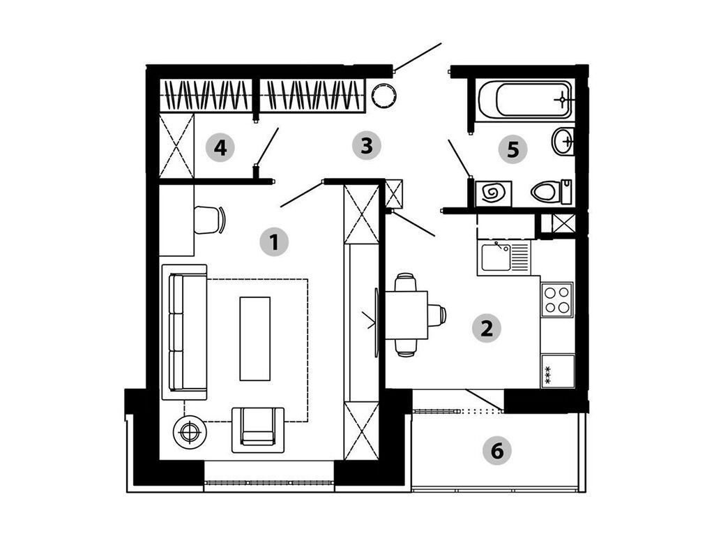 Планировка: 1-комн. квартира 41.90 м² в новостройке Малиново