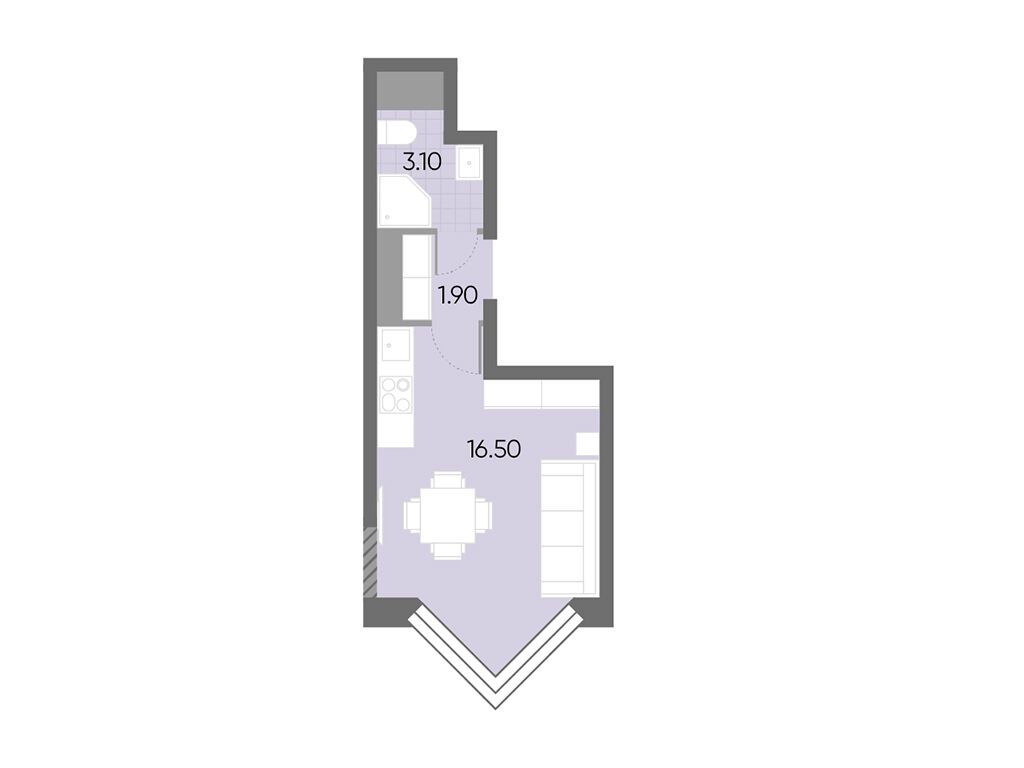 Планировка: Студия 21.50 м² в новостройке Вейв