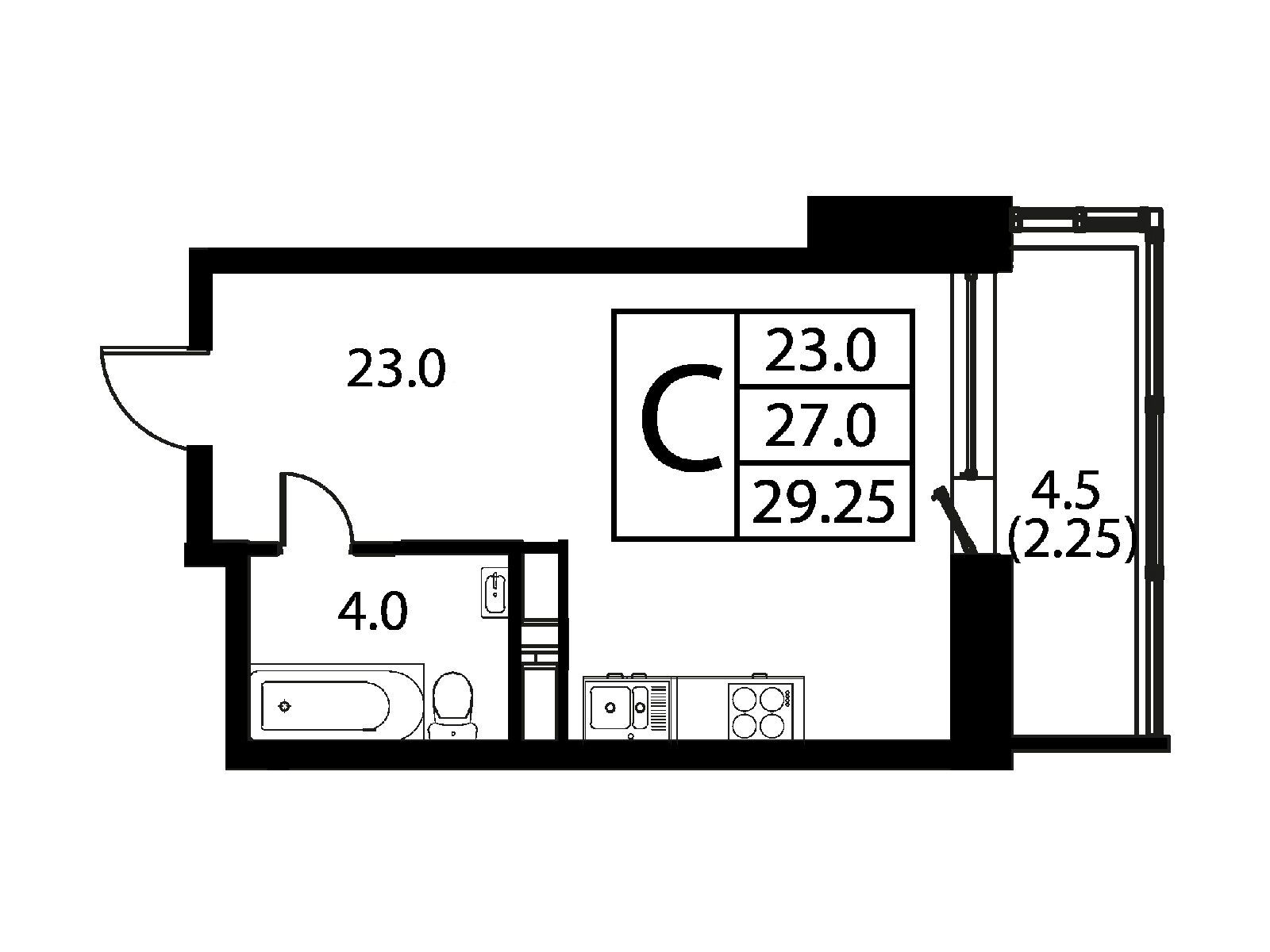 Планировка: Студия 29.25 м² в новостройке Космос