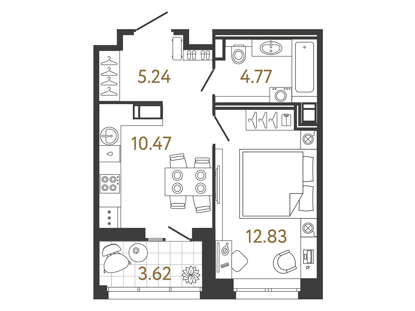 Планировка: 1-комн. квартира 33.31 м² в новостройке Ультра Сити 3.0