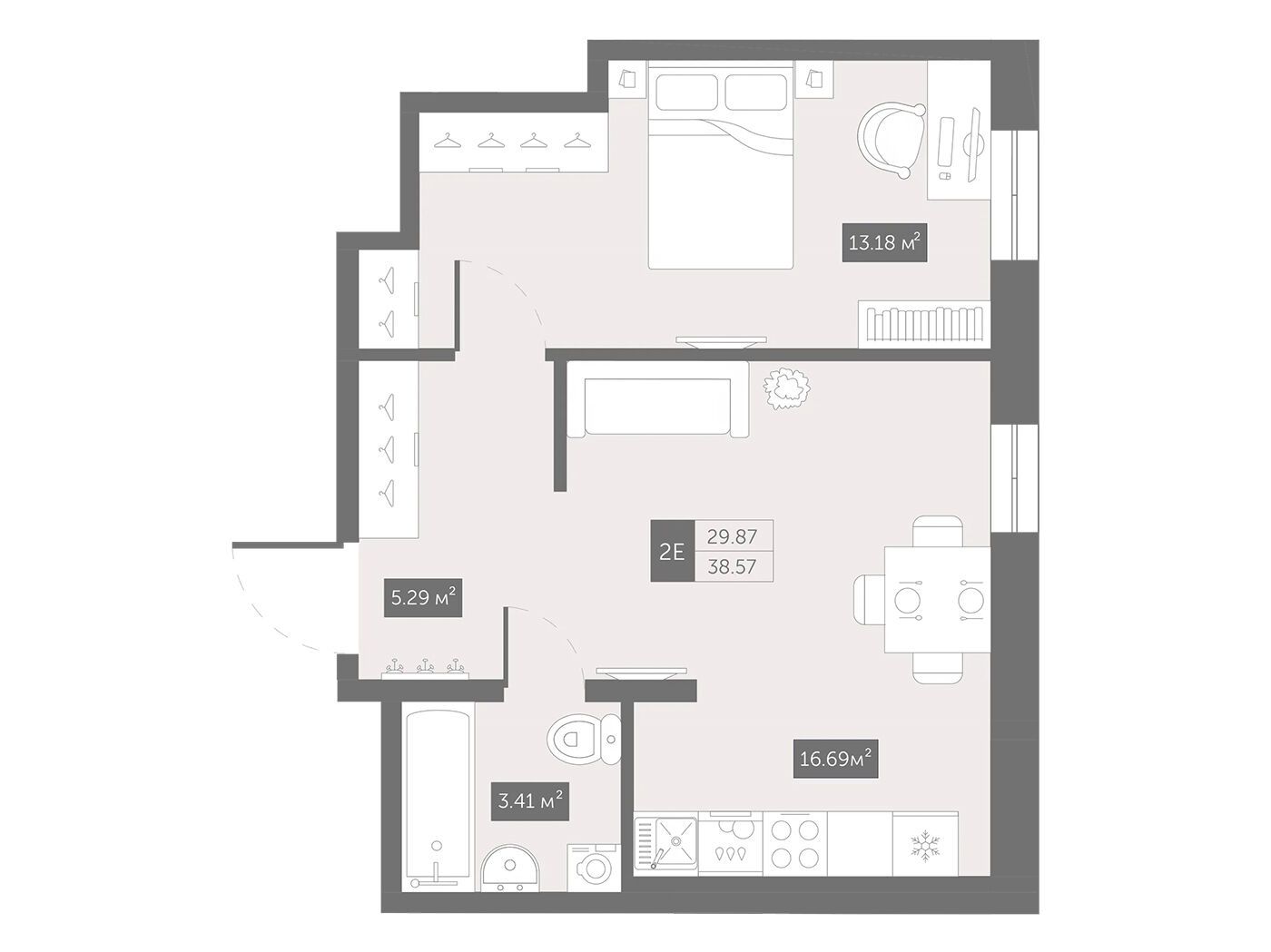 Планировка: 1-комн. квартира 39.90 м² в новостройке Зум Черная речка