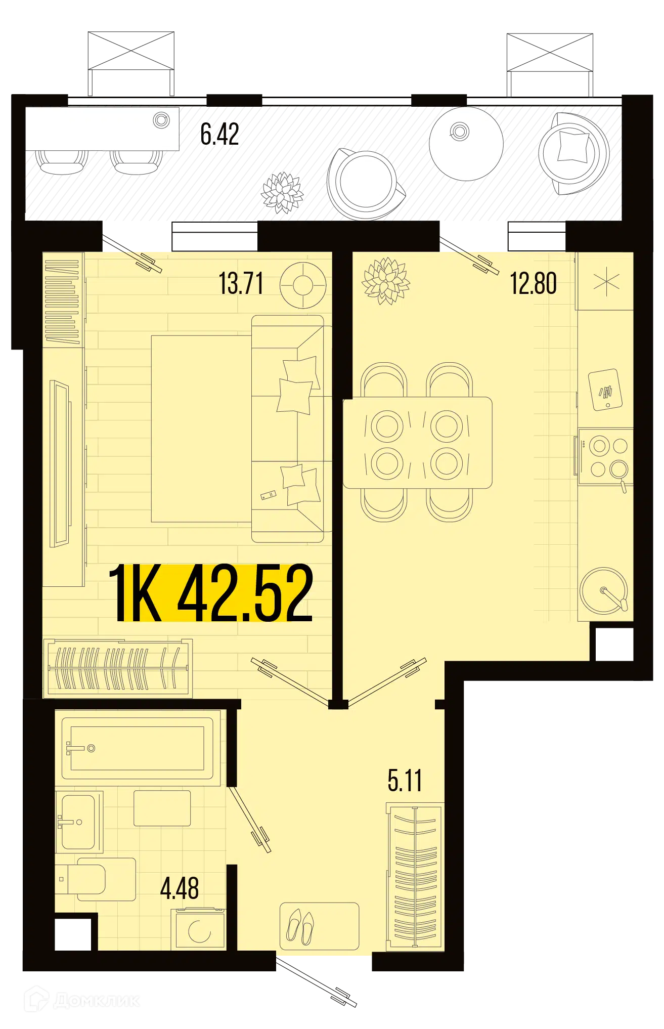 Планировка: 1-комн. квартира 36.10 м² в новостройке Цветной бульвар