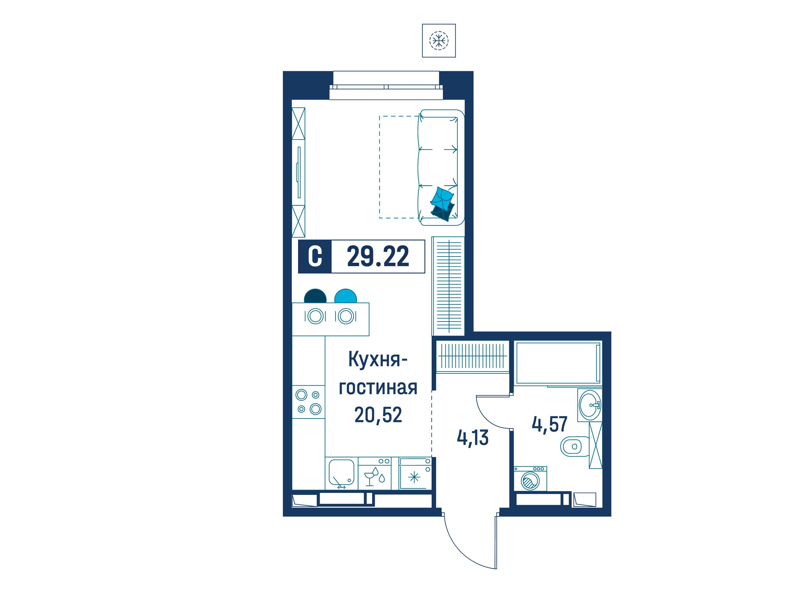 Планировка: Студия 29.22 м² в новостройке Символист