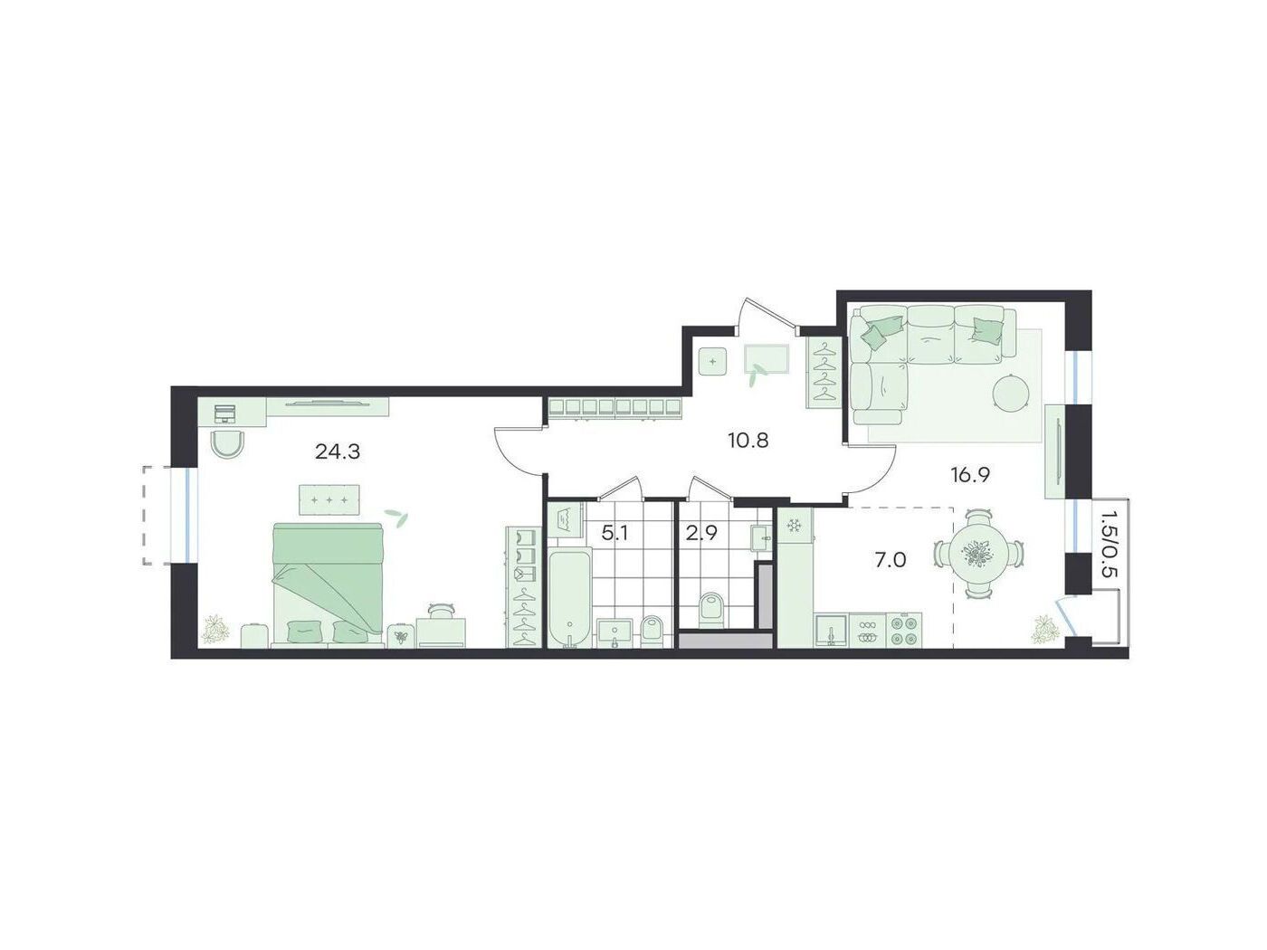Планировка: 2-комн. квартира 67.10 м² в новостройке Джи Три Театральный