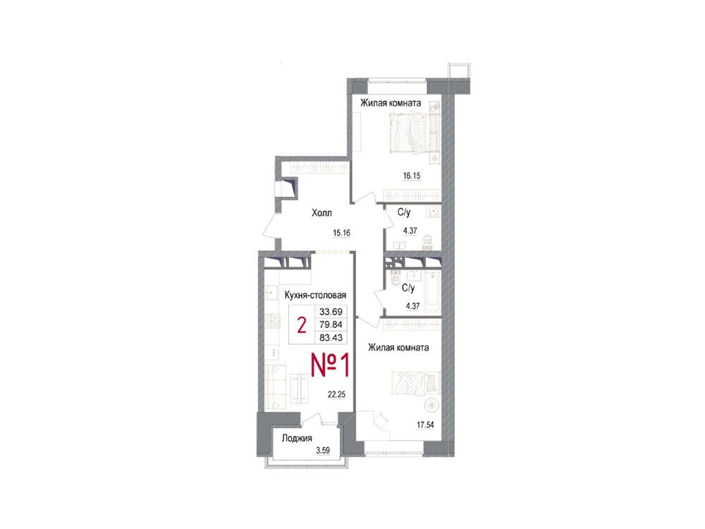 Планировка: 2-комн. квартира 85.30 м² в новостройке ЖК Арт (Наро-Фоминск)