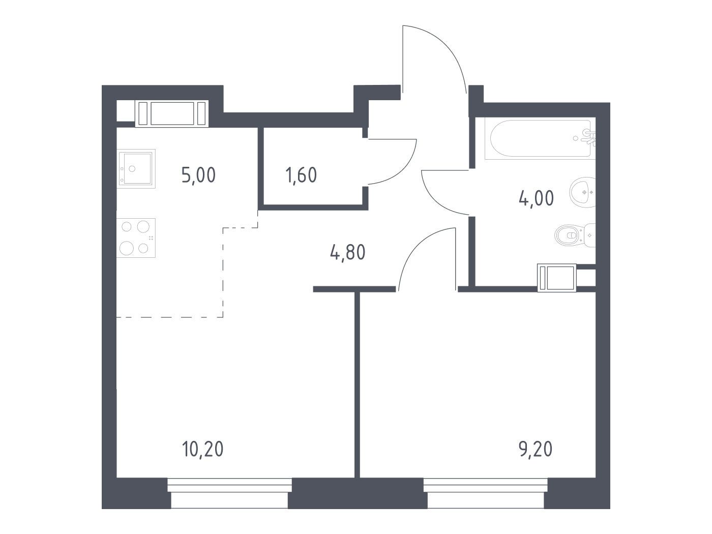 Планировка: 1-комн. квартира 34.80 м² в новостройке Эко Бунино