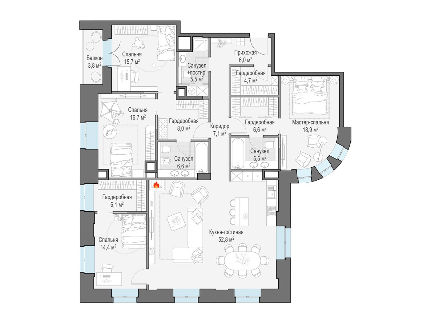 Планировка: 4-комн. квартира 177.60 м² в новостройке Дом на Чистых прудах «Фон Дессин»
