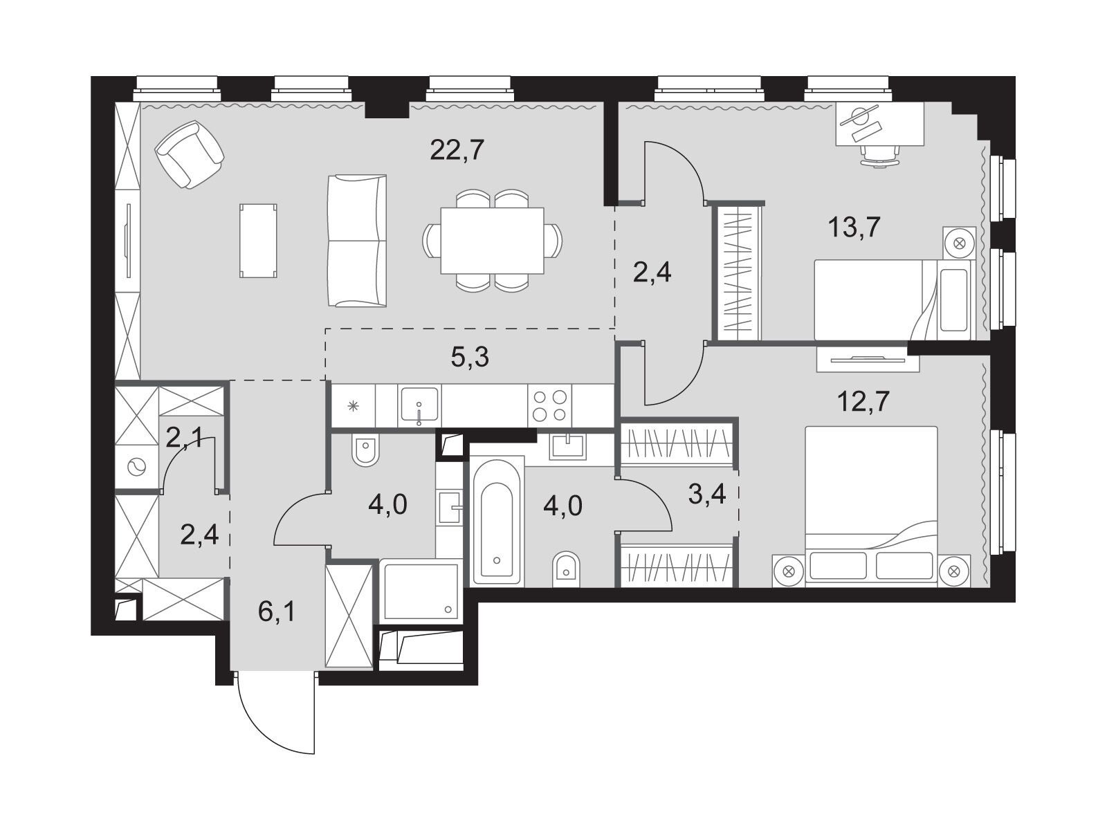 Планировка: 3-комн. квартира 78.80 м² в новостройке Сидней Сити