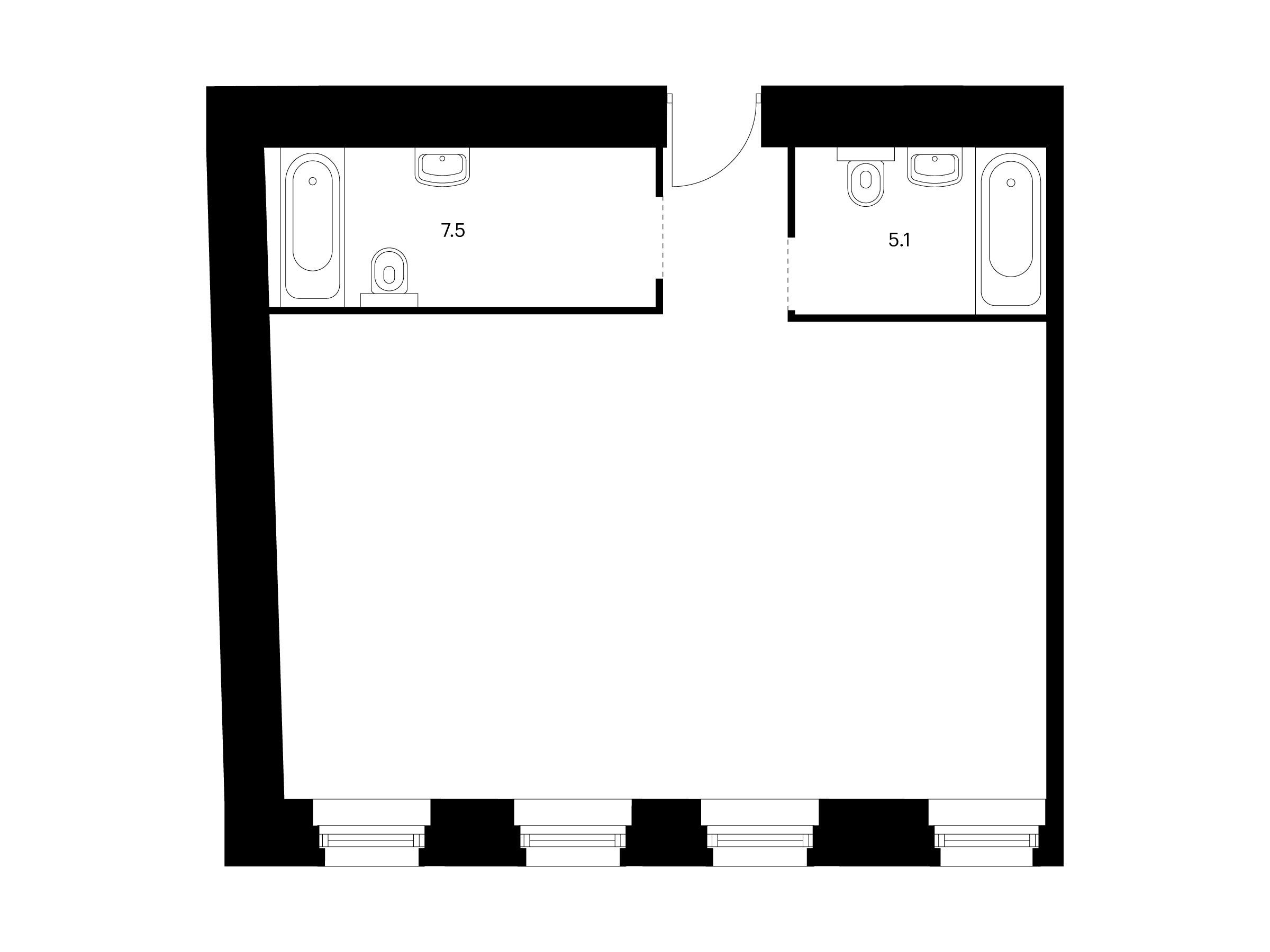 Планировка: 2-комн. квартира 60.00 м² в новостройке Кантемировская 11