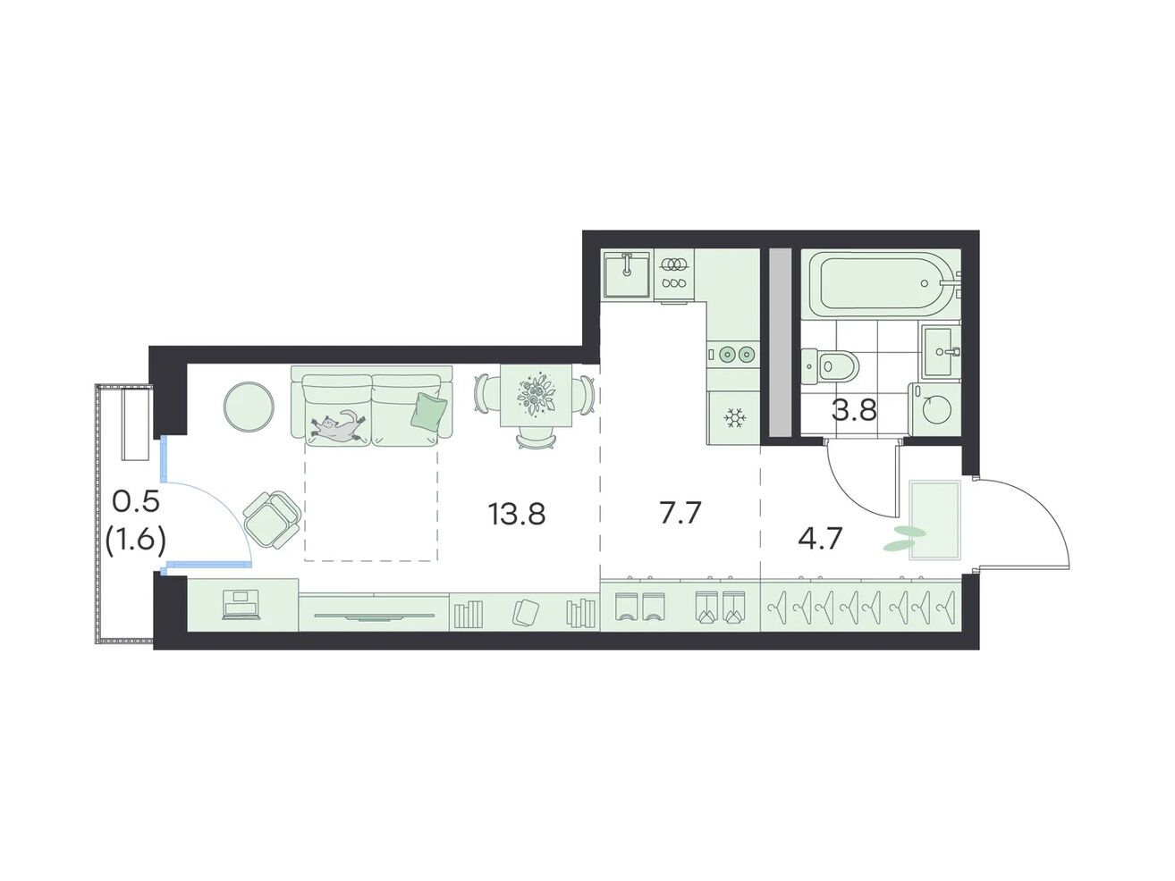 Планировка: Студия 30.50 м² в новостройке Джи Три Михалевич
